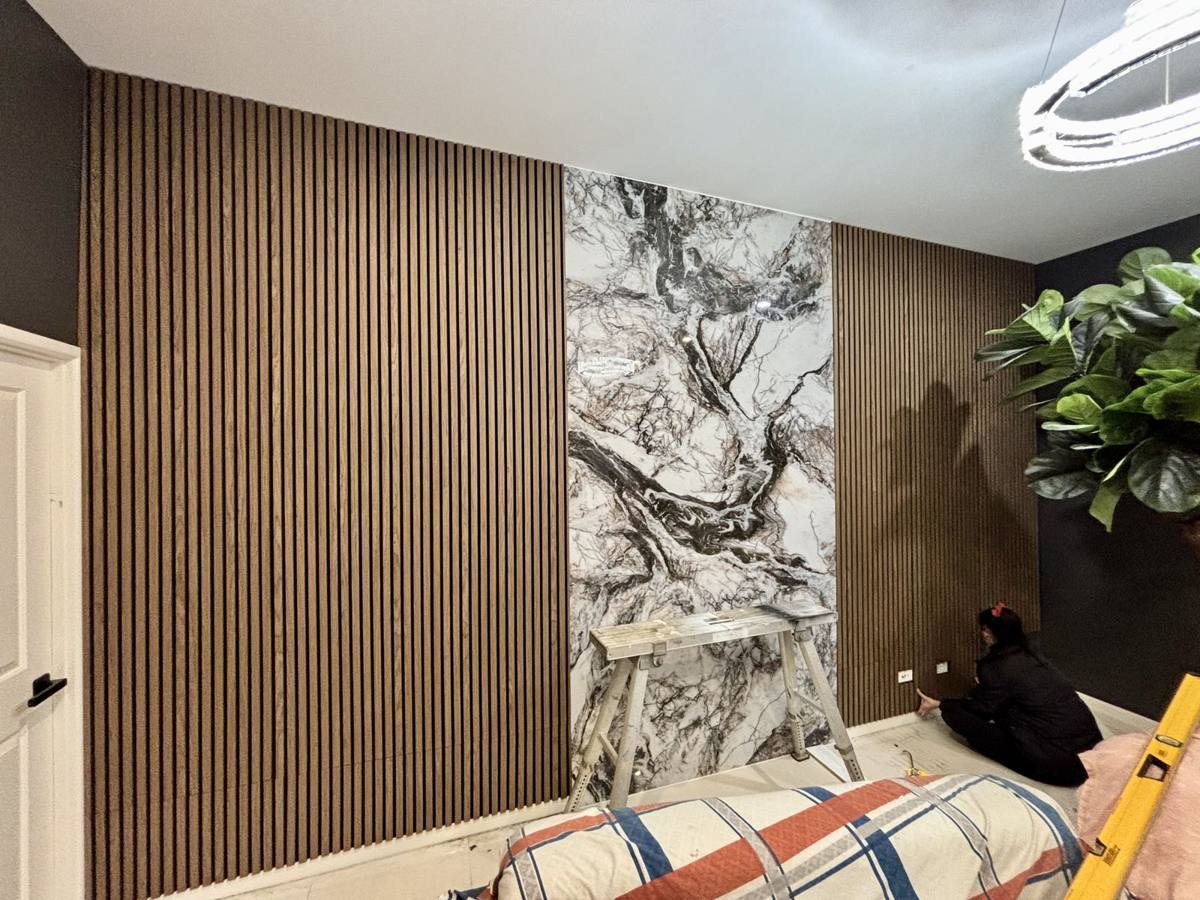 Timber slat feature wall install